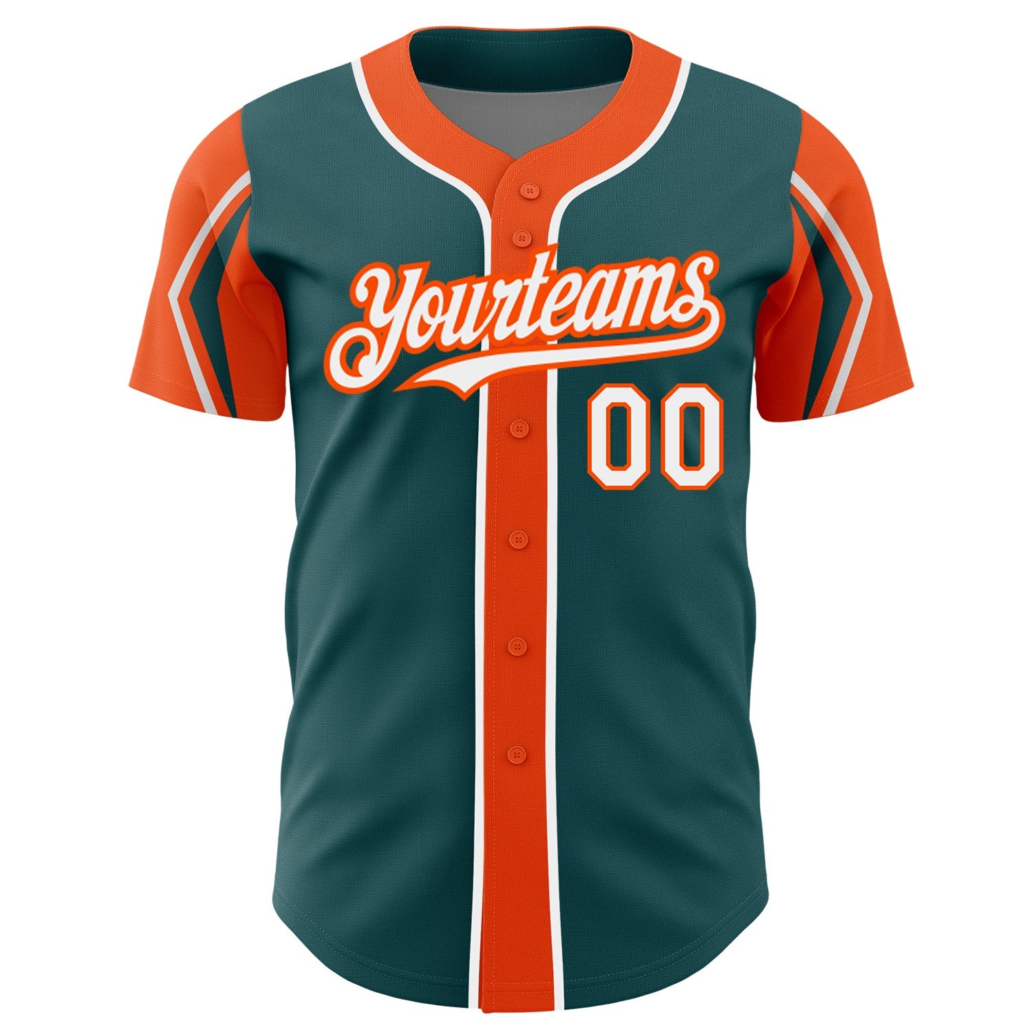Custom Midnight Green White-Orange 3 Colors Arm Shapes Authentic Baseball Jersey view 3