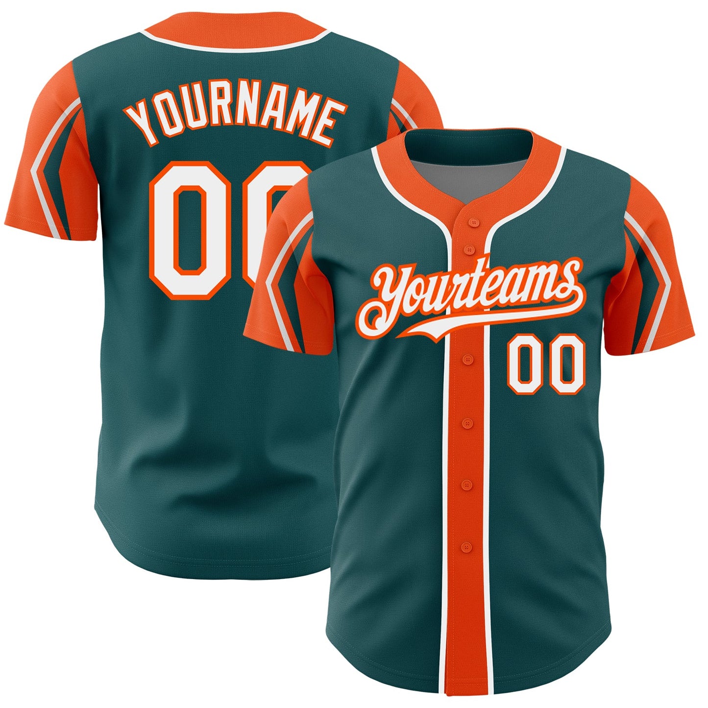 Custom Midnight Green White-Orange 3 Colors Arm Shapes Authentic Baseball Jersey - Main View