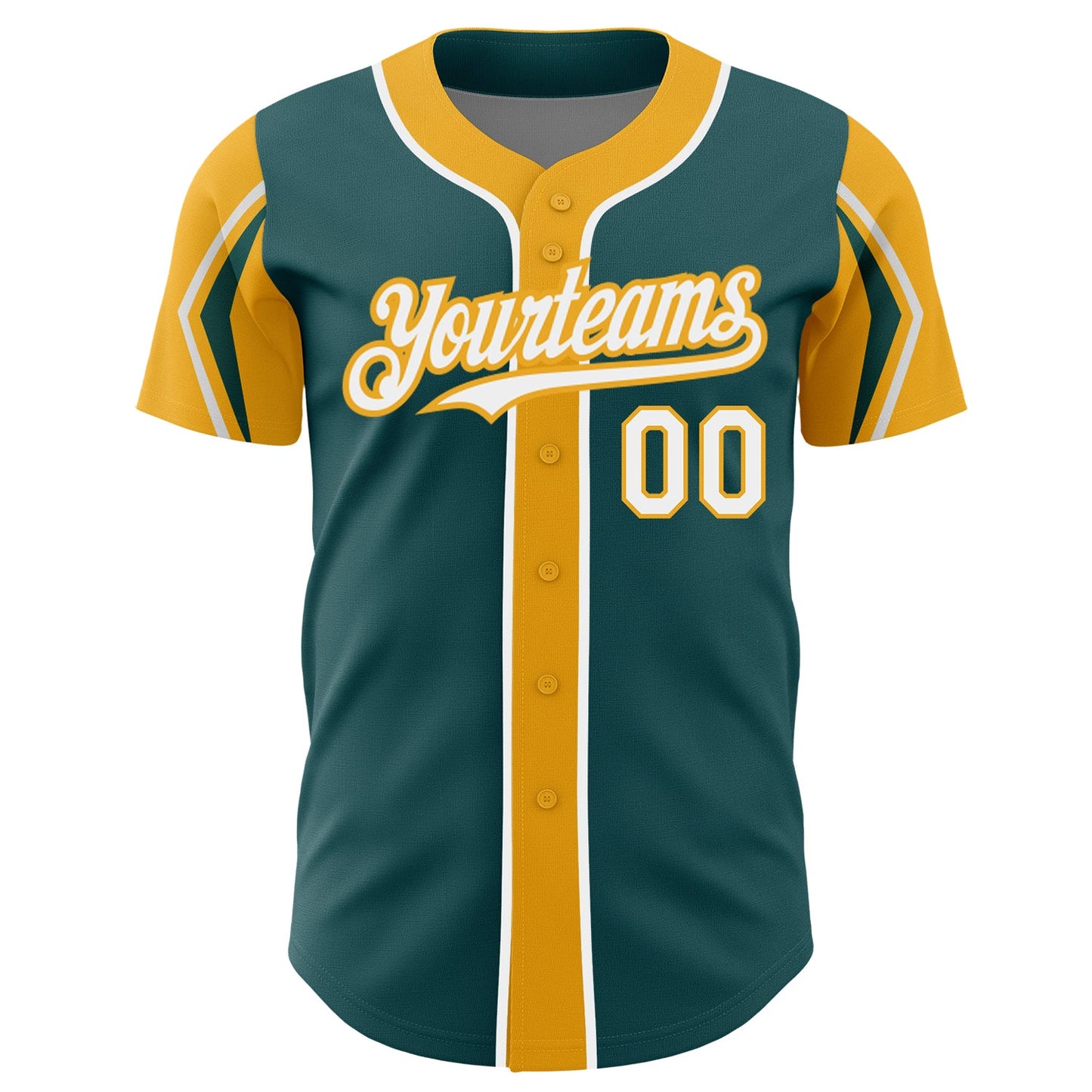 Custom Midnight Green White-Gold 3 Colors Arm Shapes Authentic Baseball Jersey view 3
