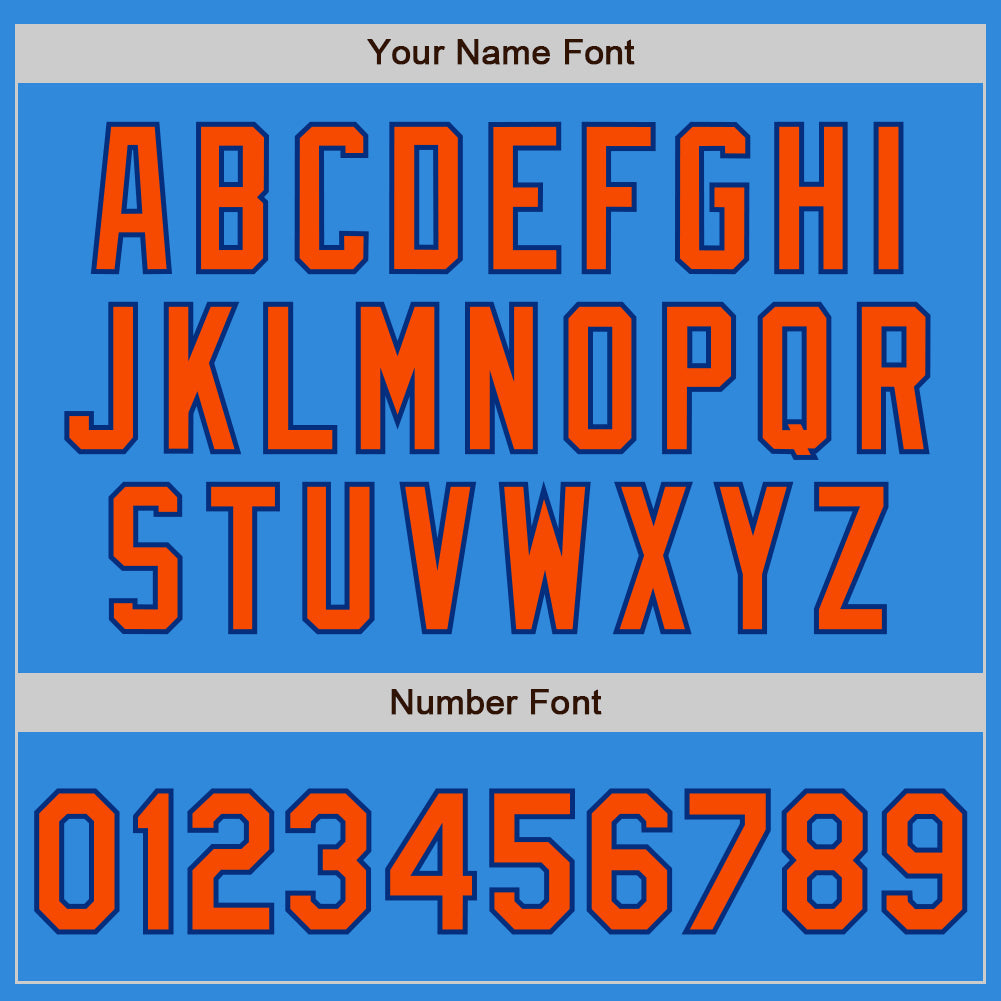 Custom Electric Blue Orange-Royal 3 Colors Arm Shapes Authentic Baseball Jersey view 6