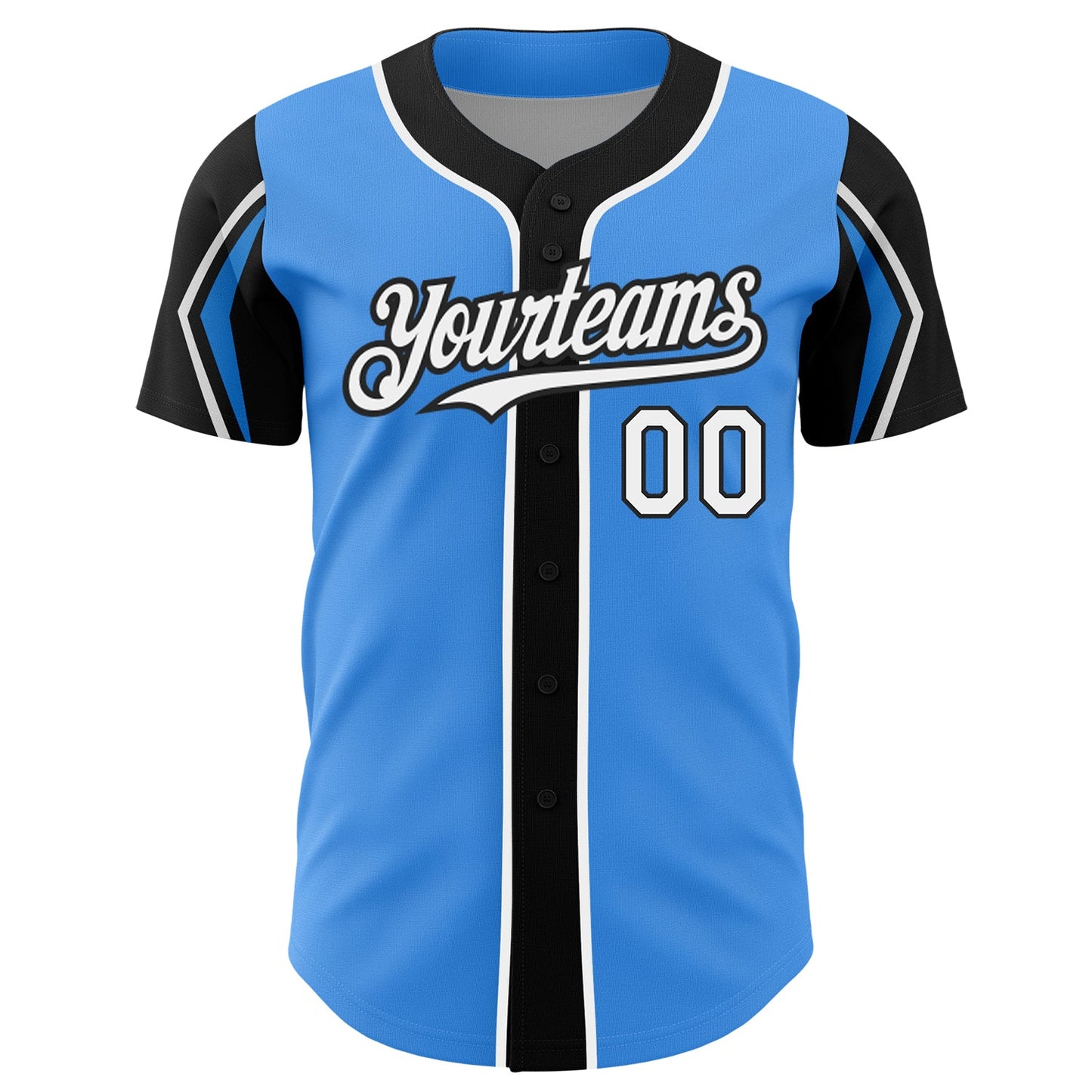 Custom Electric Blue White-Black 3 Colors Arm Shapes Authentic Baseball Jersey view 3