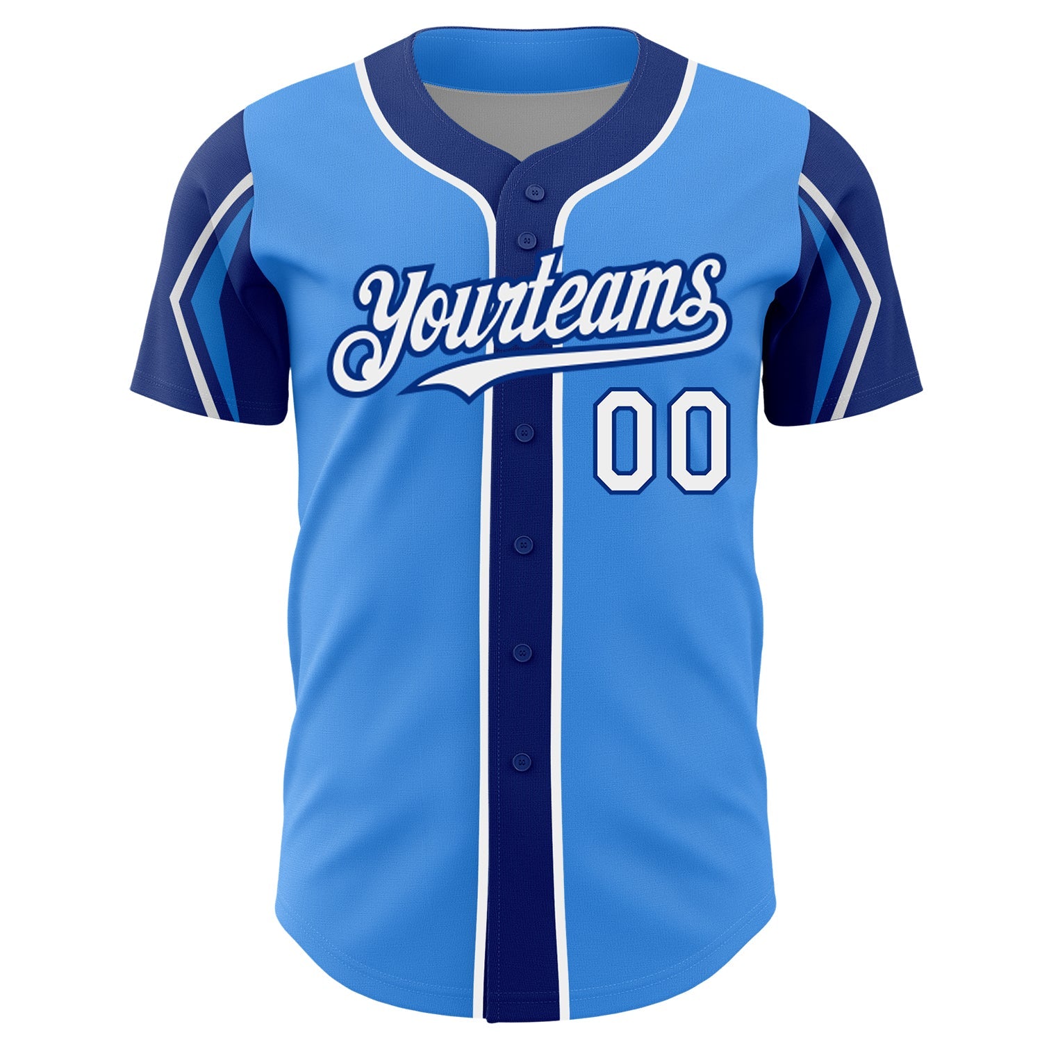 Custom Electric Blue White-Royal 3 Colors Arm Shapes Authentic Baseball Jersey view 3