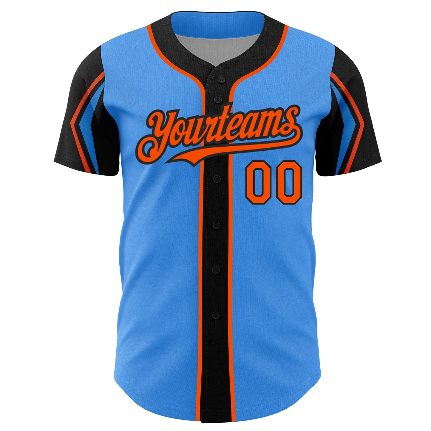 Custom Electric Blue Orange-Black 3 Colors Arm Shapes Authentic Baseball Jersey view 3
