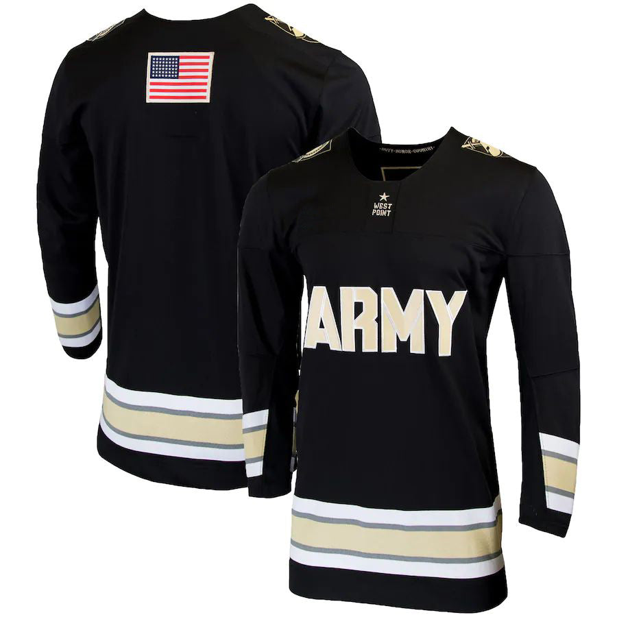 A.Black Knights Replica College Hockey Jersey Black Stitched American College Jerseys - Main View
