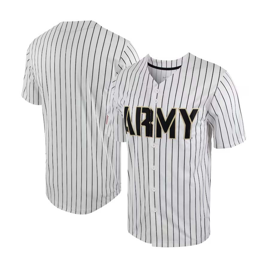 A.Black Knights Pinstripe Replica Full-Button Baseball Jersey - White-Black Stitched American College Jerseys - Main View