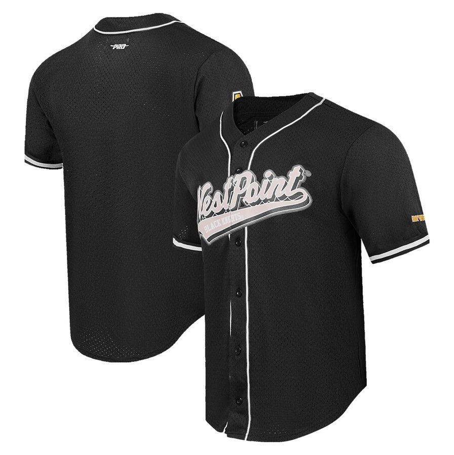 A.Black Knights Pro Standard Mesh Full-Button Replica Baseball Jersey - Black Stitched American College Jerseys - Main View