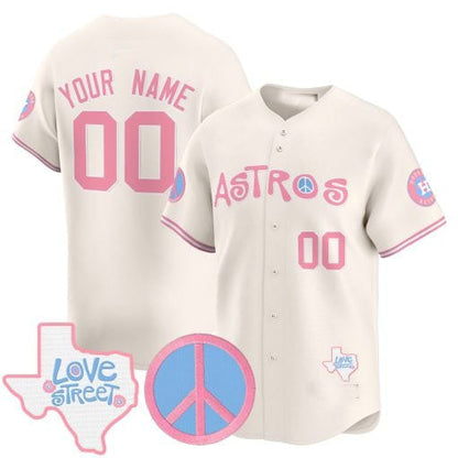 Custom Houston Astros Love Street & Peace Sign Patch Bubblegum Pink Vapor Premier Limited – All Stitched Baseball Jersey view 3