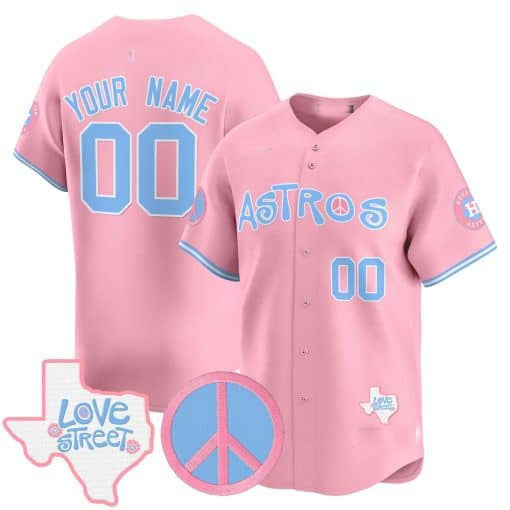 Custom Houston Astros Love Street & Peace Sign Patch Bubblegum Pink Vapor Premier Limited – All Stitched Baseball Jersey - Main View