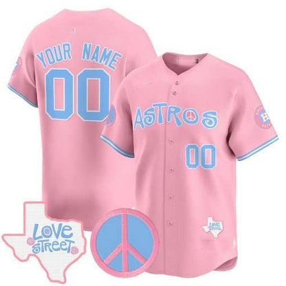 Custom Houston Astros Love Street & Peace Sign Patch Bubblegum Pink Vapor Premier Limited – All Stitched Baseball Jersey - Main View