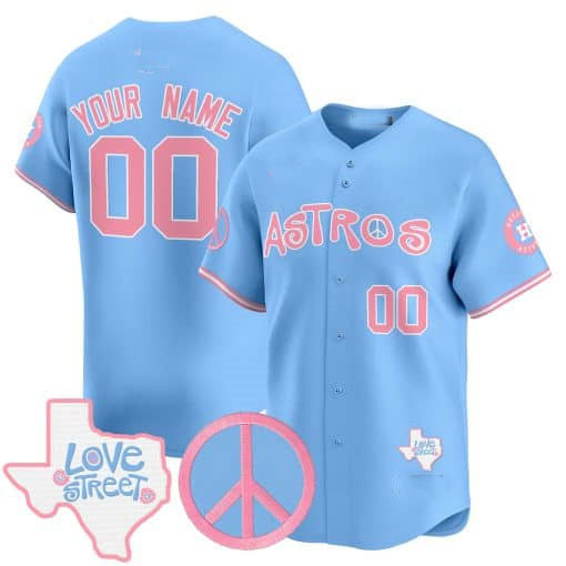 Custom Houston Astros Love Street & Peace Sign Patch Bubblegum Pink Vapor Premier Limited – All Stitched Baseball Jersey view 2