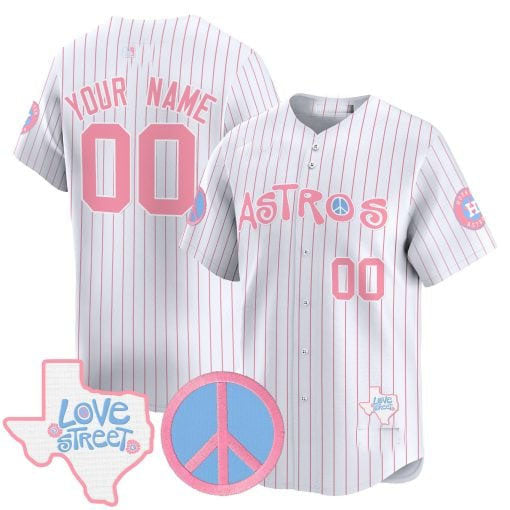 Custom Houston Astros Love Street & Peace Sign Patch Bubblegum Pink Vapor Premier Limited – All Stitched Baseball Jersey view 5