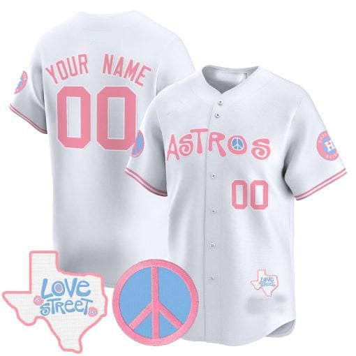 Custom Houston Astros Love Street & Peace Sign Patch Bubblegum Pink Vapor Premier Limited – All Stitched Baseball Jersey view 4