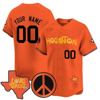 Custom Houston Astros Love Street & Peace Sign Patch Vapor Premier Limited V2 - All Stitched Baseball Jersey