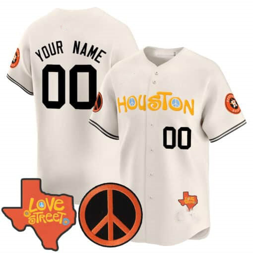 Custom Houston Astros Love Street & Peace Sign Patch Vapor Premier Limited V2 - All Stitched Baseball Jersey