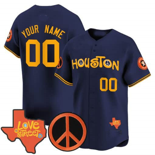 Custom Houston Astros Love Street & Peace Sign Patch Vapor Premier Limited V2 - All Stitched Baseball Jersey