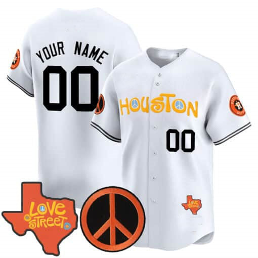 Custom Houston Astros Love Street & Peace Sign Patch Vapor Premier Limited V2 - All Stitched Baseball Jersey