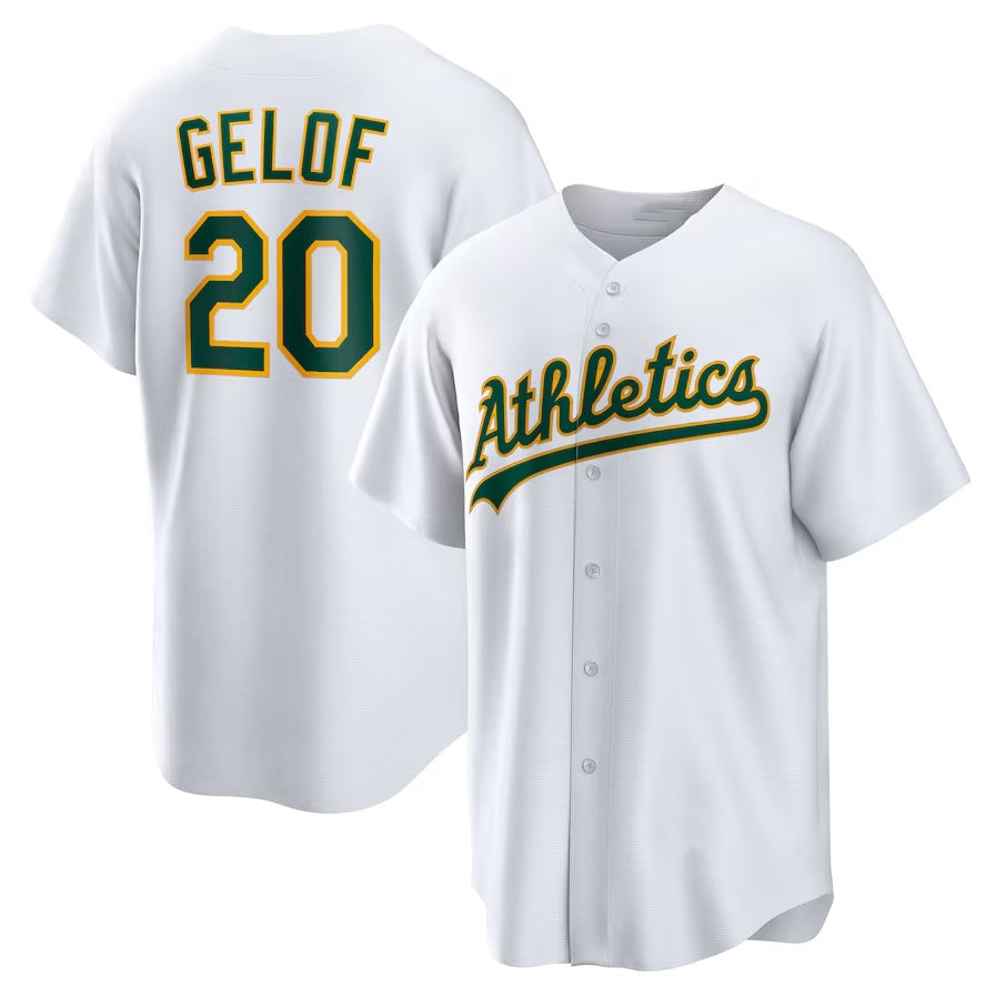 Oakland Athletics #20 Zack Gelof Home Replica Jersey - White Stitched Baseball Jersey - Main View