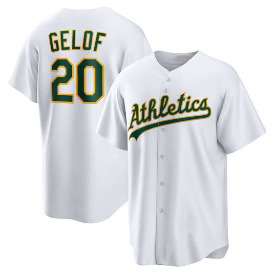 Oakland Athletics #20 Zack Gelof Home Replica Jersey - White Stitched Baseball Jersey - Main View