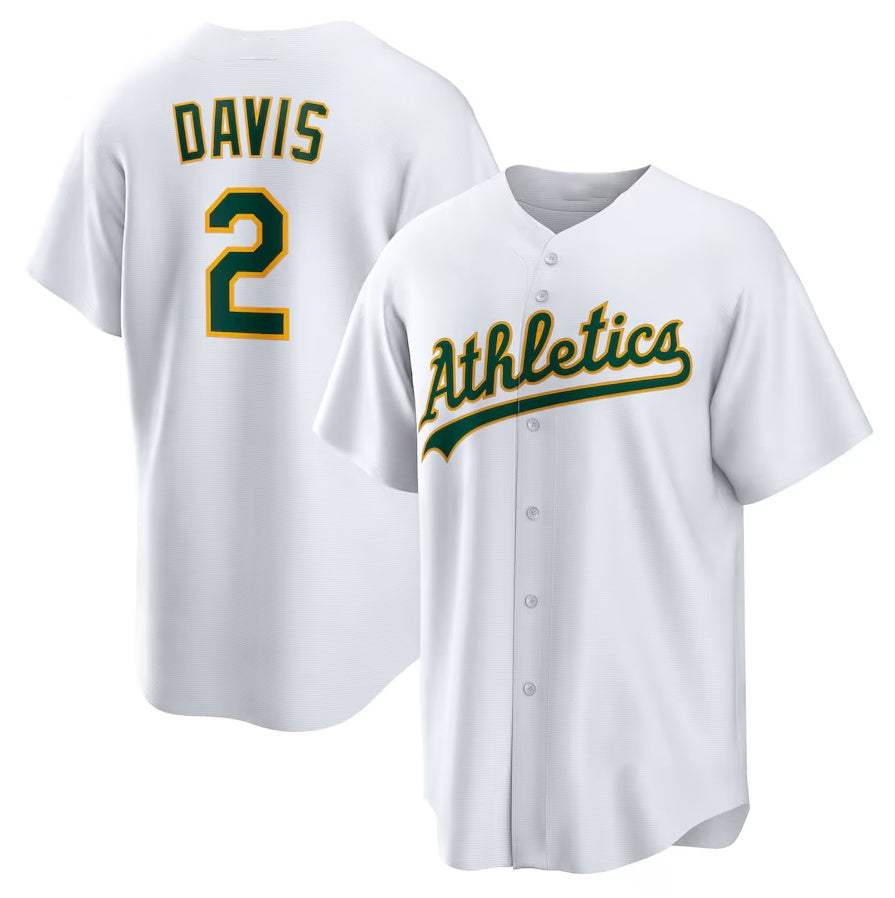 Oakland Athletics #2 Khris Davis Home Replica Player Name Jersey - White Stitched Baseball Jersey - Main View