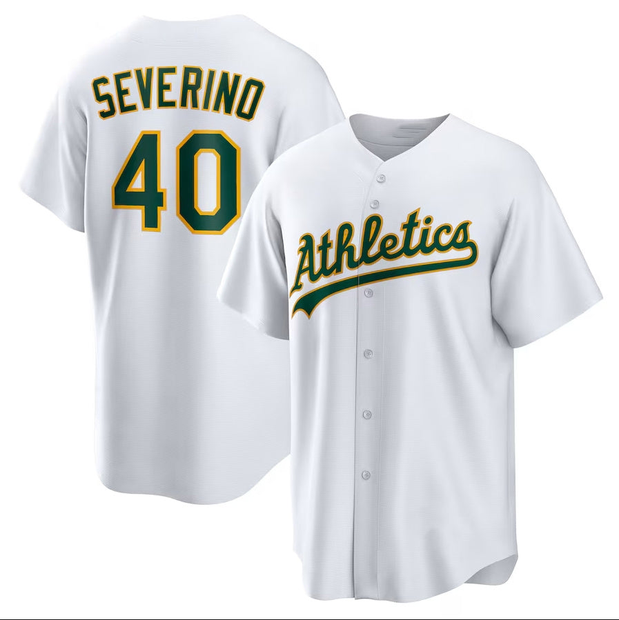 Oakland Athletics #40 Luis Severino Home Replica Jersey - White Stitched Baseball Jersey - Main View