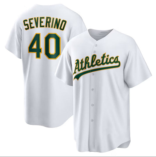 Oakland Athletics #40 Luis Severino Home Replica Jersey - White Stitched Baseball Jersey - Main View