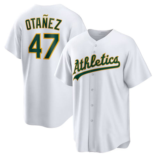 Oakland Athletics #47 Michel Otañez Home Replica Jersey - White Stitched Baseball Jersey - Main View