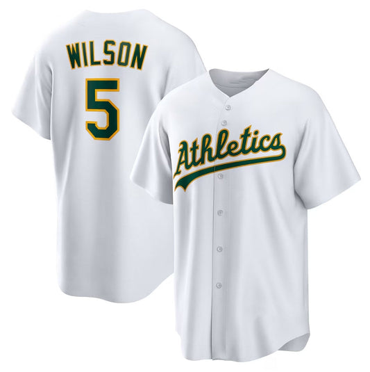 Oakland Athletics #5 Jacob Wilson Home Replica Jersey - White Stitched Baseball Jersey - Main View