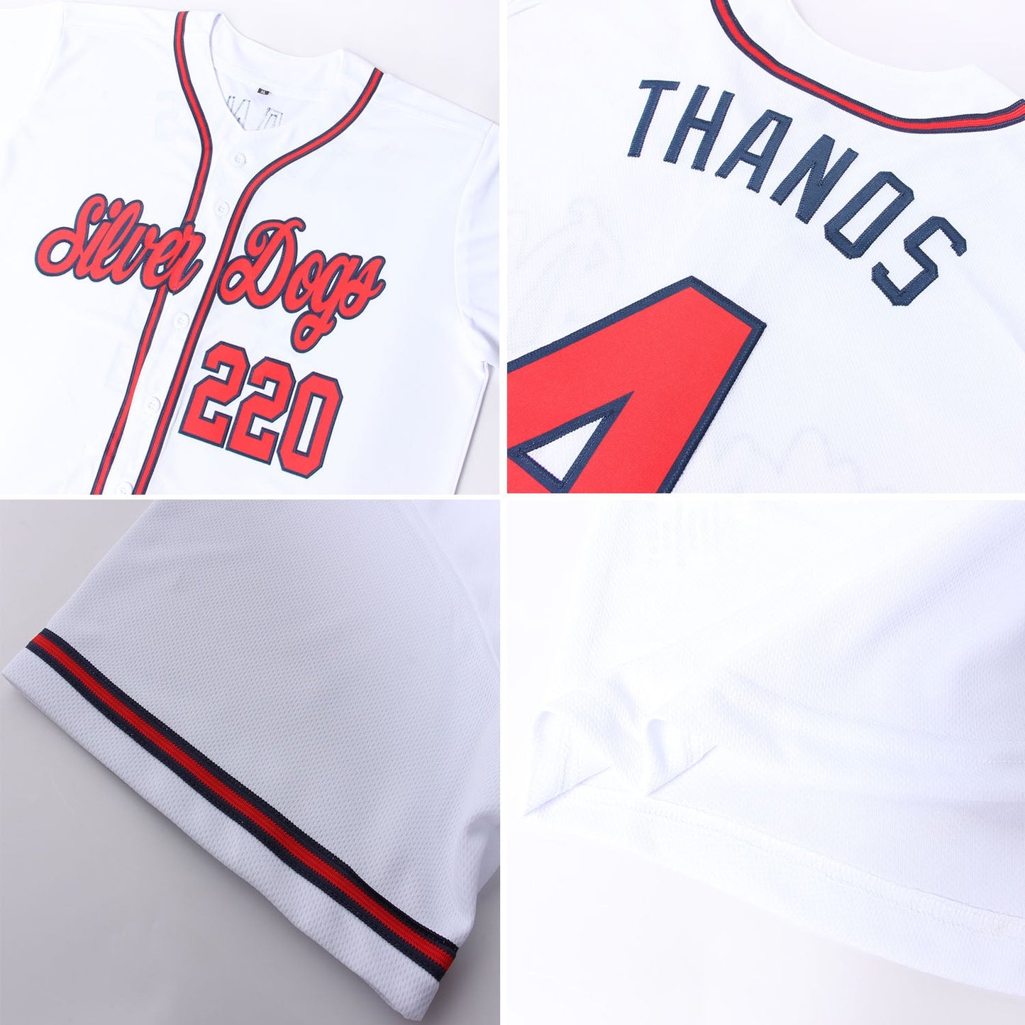 Custom White Red-Navy Baseball Jersey view 6
