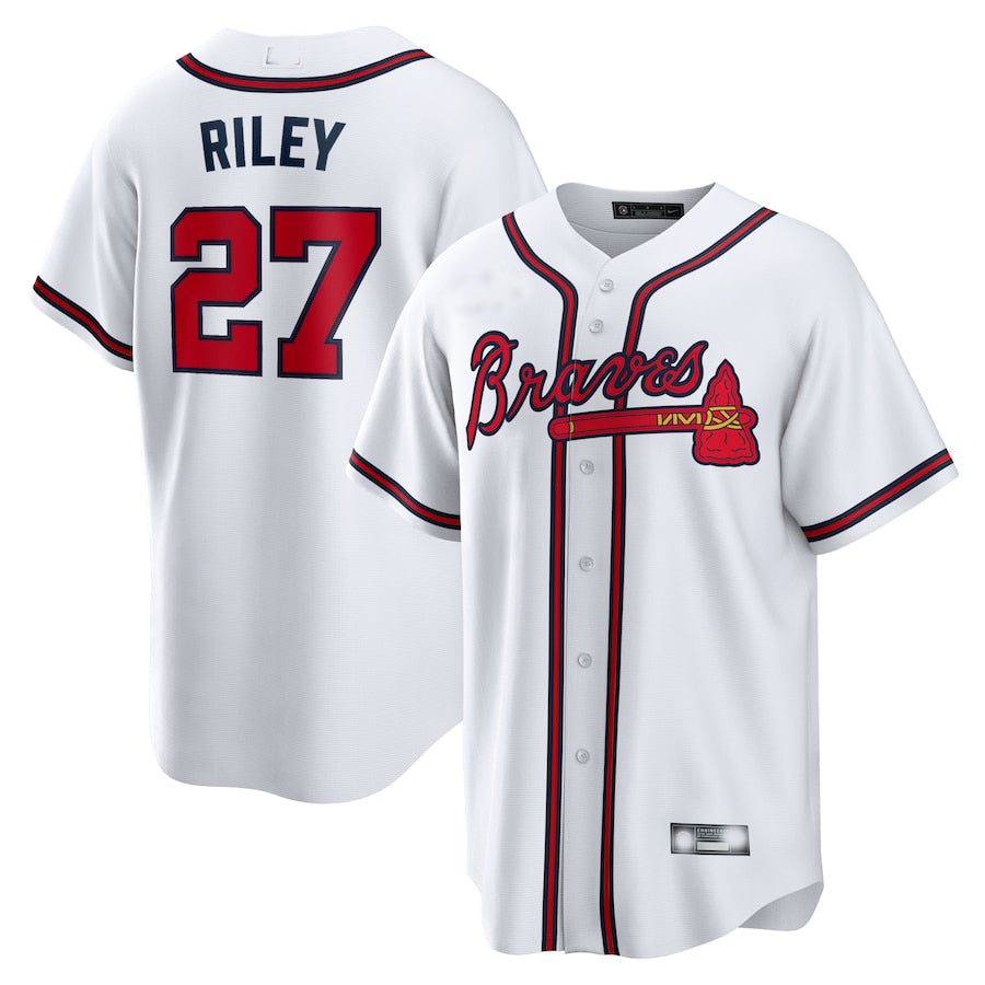 Atlanta Braves #27 Austin Riley White Home Replica Player Jersey Stitches Baseball Jerseys - Main View