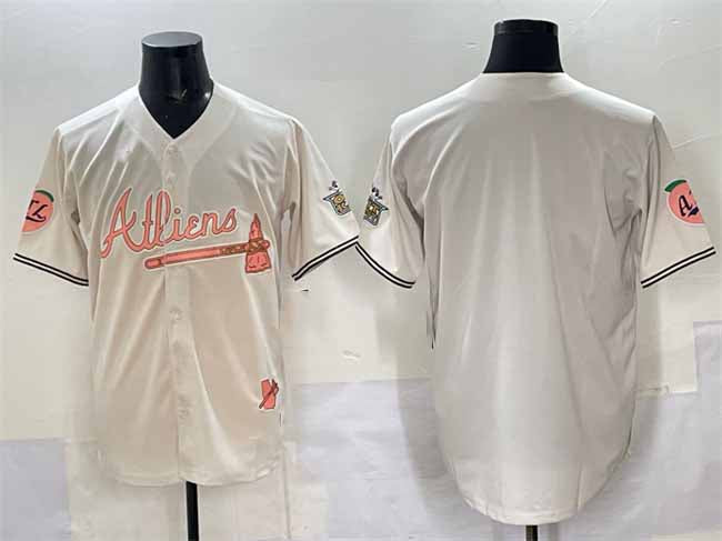Atlanta Braves Blank Cream 2024 Atliens & Peach With Outkast Patch Vapor Limited Stitched Baseball Jersey - Main View