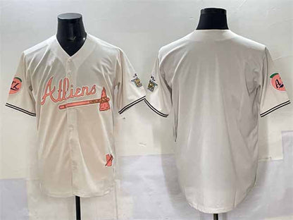 Atlanta Braves Blank Cream 2024 Atliens & Peach With Outkast Patch Vapor Limited Stitched Baseball Jersey - Main View
