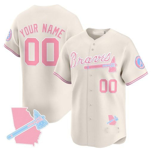 Custom Atlanta Braves Bubblegum Pink Vapor Premier Limited – All Stitched Baseball Jersey view 3