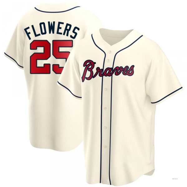 Atlanta Braves #25 Tyler Flowers Cream Alternate Jersey Stitches Baseball Jerseys - Main View