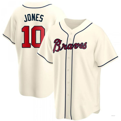 Atlanta Braves #10 Chipper Jones Cream Alternate Jersey Stitches Baseball Jerseys - Main View