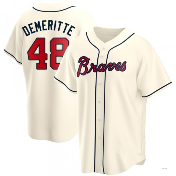 Atlanta Braves #48 Travis Demeritte Cream Alternate Jersey Stitches Baseball Jerseys - Main View
