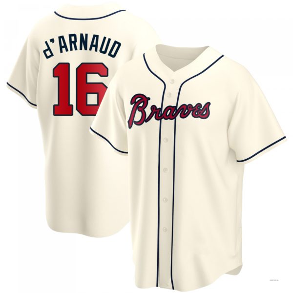 Atlanta Braves #16 Travis d¡¯Arnaud Cream Alternate Jersey Stitches Baseball Jerseys - Main View
