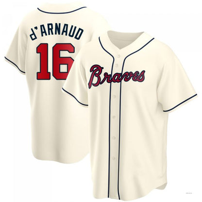 Atlanta Braves #16 Travis d¡¯Arnaud Cream Alternate Jersey Stitches Baseball Jerseys - Main View