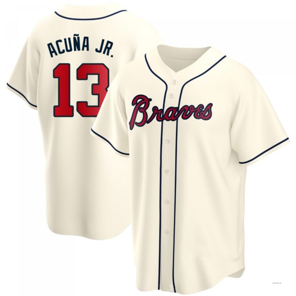 Atlanta Braves #13 Ronald Acuna Jr. Cream Alternate Jersey Stitches Baseball Jerseys - Main View