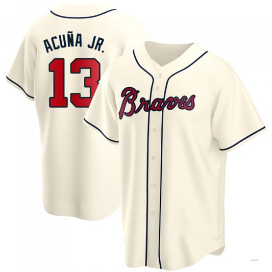 Atlanta Braves #13 Ronald Acuna Jr. Cream Alternate Jersey Stitches Baseball Jerseys - Main View