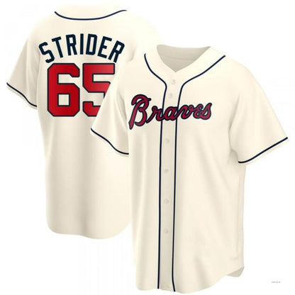 Atlanta Braves #65 Spencer Strider Cream Alternate Jersey Stitches Baseball Jerseys - Main View