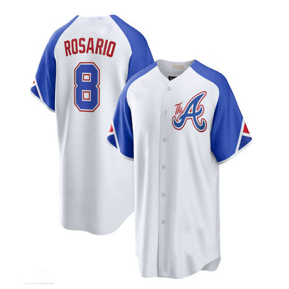 Atlanta Braves #8 Eddie Rosario White 2023 City Connect Replica Player Jersey Stitches Baseball Jerseys - Main View