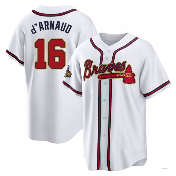 Atlanta Braves #16 Travis d¡¯Arnaud Gold White 2022 Program Jersey Stitches Baseball Jerseys - Main View