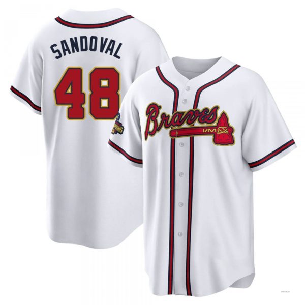Atlanta Braves #48 Pablo Sandoval Gold White 2022 Program Jersey Stitches Baseball Jerseys - Main View
