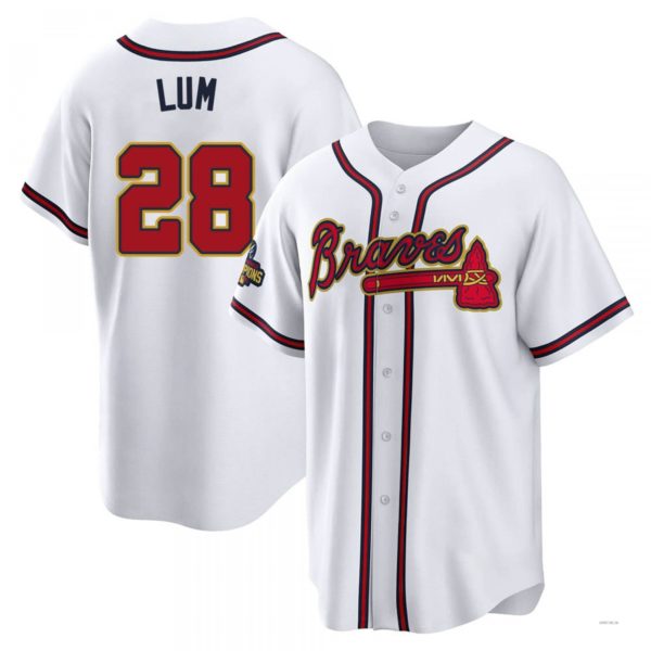 Atlanta Braves #28 Mike Lum Gold White 2022 Program Jersey Stitches Baseball Jerseys - Main View