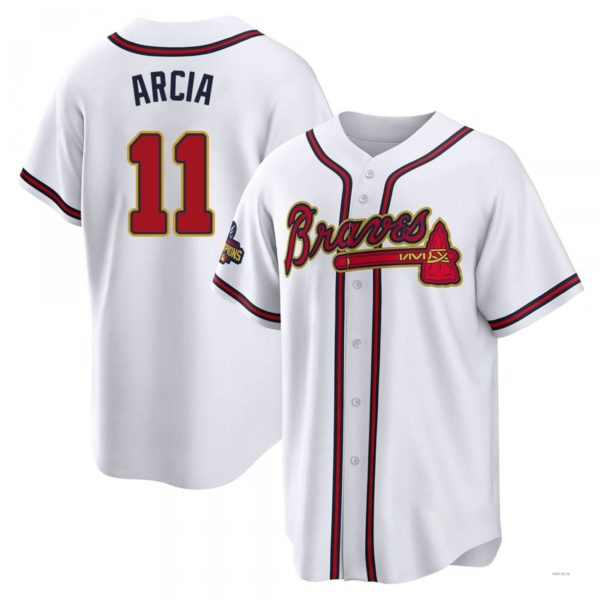 Atlanta Braves #11 Orlando Arcia Gold White 2022 Program Jersey Stitches Baseball Jerseys - Main View