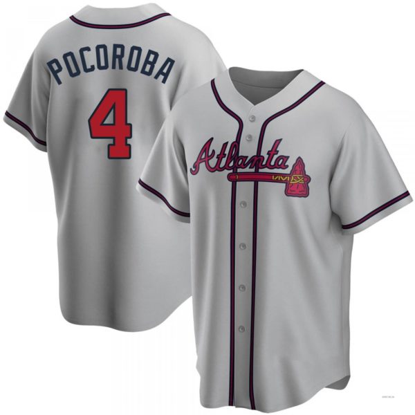 Atlanta Braves #4 Biff Pocoroba Gray Road Jersey Stitches Baseball Jerseys - Main View