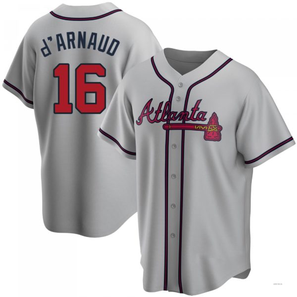 Atlanta Braves #16 Travis d¡¯Arnaud Gray Road Jersey Stitches Baseball Jerseys - Main View