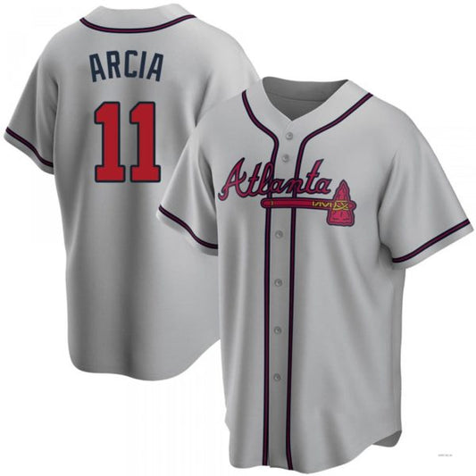 Atlanta Braves #11 Orlando Arcia Gray Road Jersey Stitches Baseball Jerseys - Main View