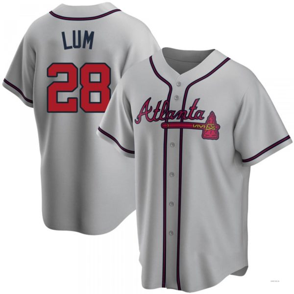 Atlanta Braves #28 Mike Lum Gray Road Jersey Stitches Baseball Jerseys - Main View