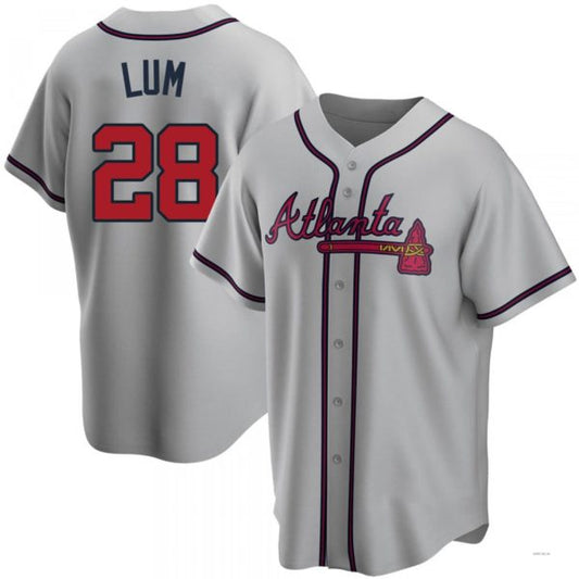 Atlanta Braves #28 Mike Lum Gray Road Jersey Stitches Baseball Jerseys - Main View